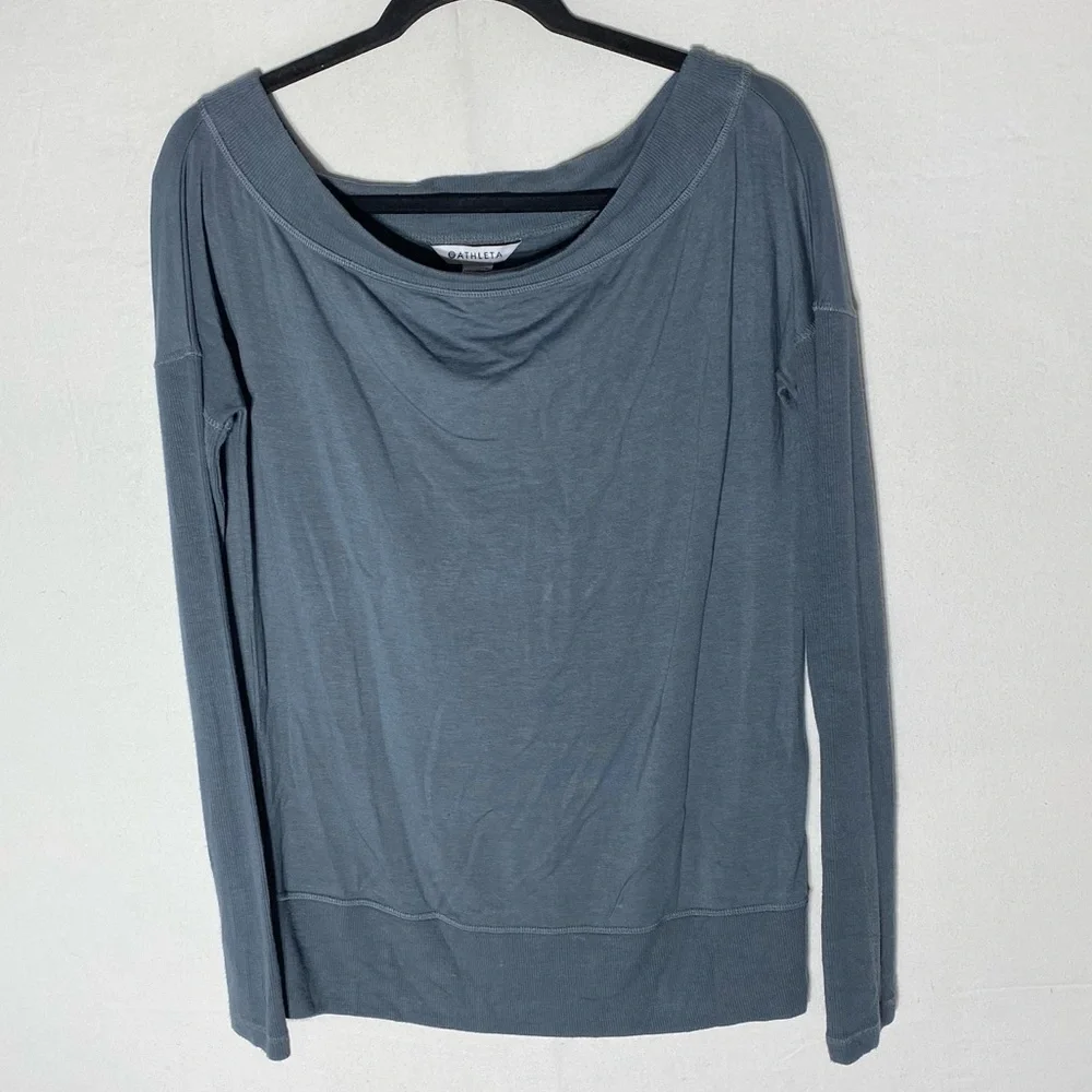 Athleta Metropolis Grey Boat Neck Long Sleeve Activewear Loungewear Top S - Picture 16 of 16